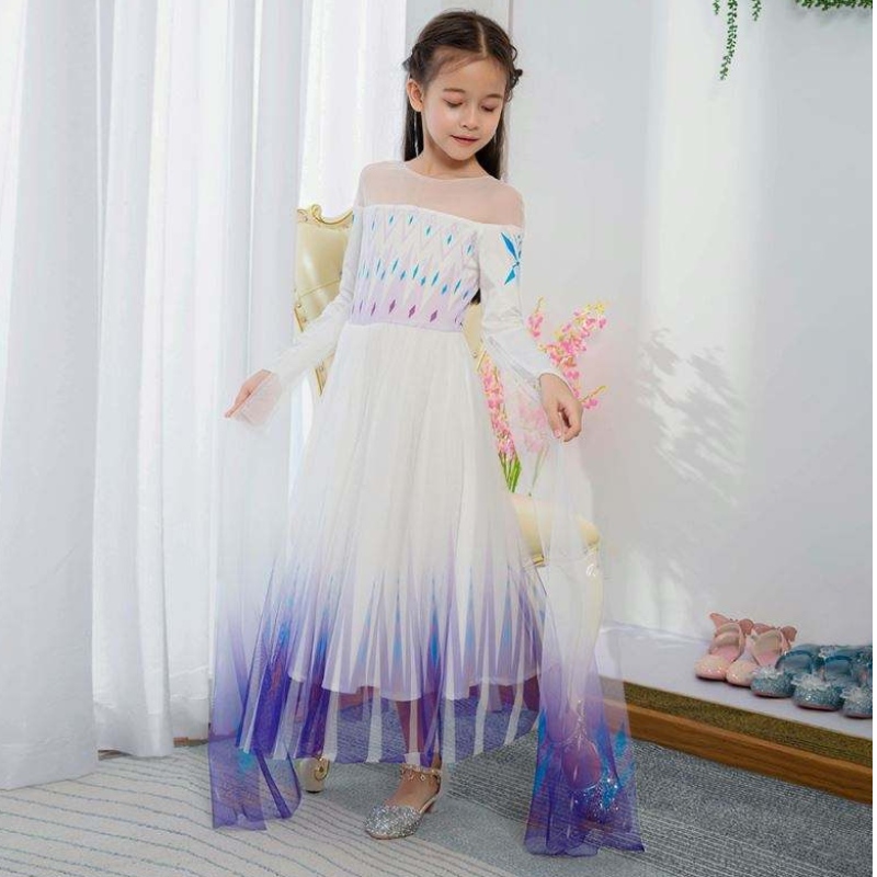 Baige New Design Girls Anna White Dress Cosplay Party Dressup Princess Elsa Movie Children Dowers