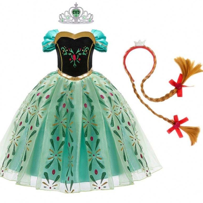 女の子のためのアンナドレス雪だるまクイーンプリンセスコスチュームキッズハロウィーン服子供誕生日カーニバルファンシードレスとかつら