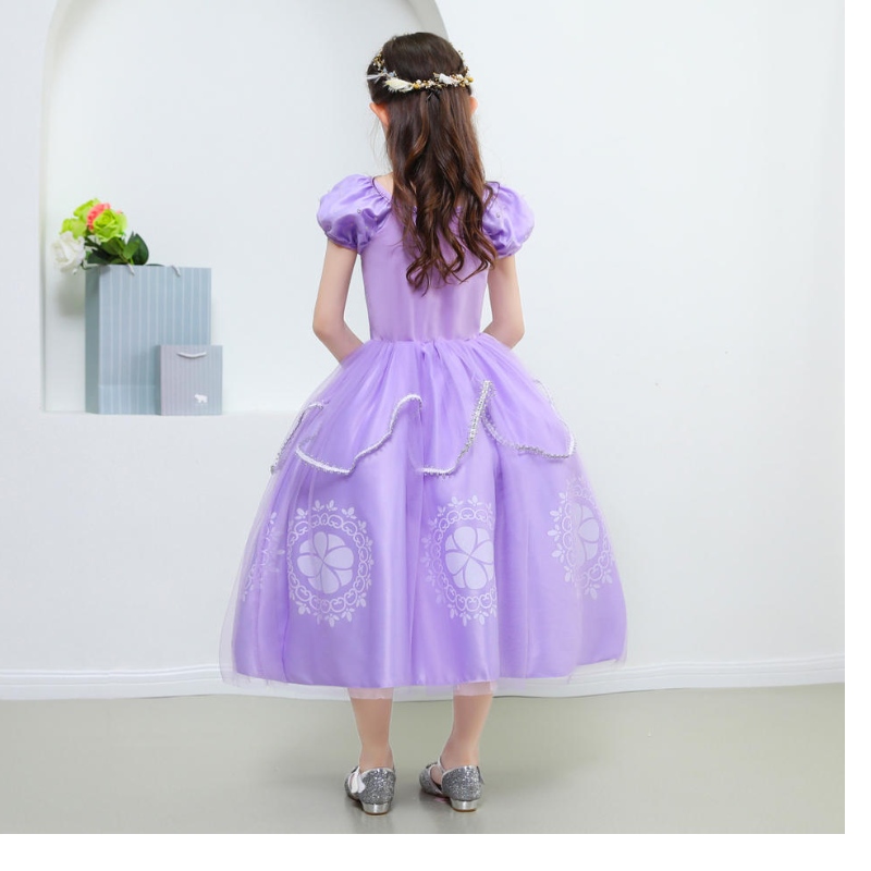 プリンセスソフィアドレスフォーガールキッズコスプレパフスリーブレイヤードレスチャイルドパーティー誕生日ウェディングボールガウンファンシーコスチューム