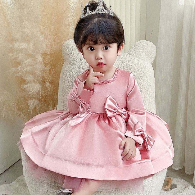 Baige Long Sleeves Party Flower Girl Dress Big Bow 1-6Years Kids ClothingFrock Design 9105