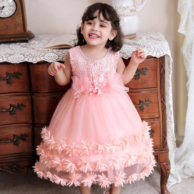 小さな女の赤ちゃんのドレスデザイン新しいファッションフラワーキッズ0-4歳の赤ちゃんのための最初の誕生日フォーマルドレス