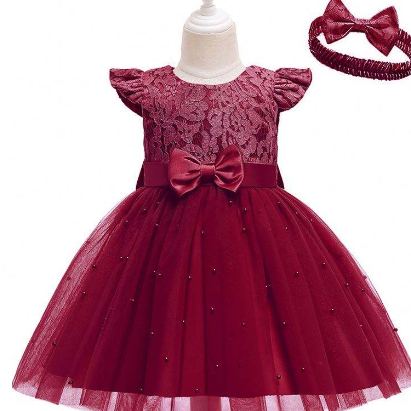 Baige Cross-Border Kids Dress Wholesale Solid Color Lace Bowknot Children \\\\ \'S Party Birthday Dress D0761