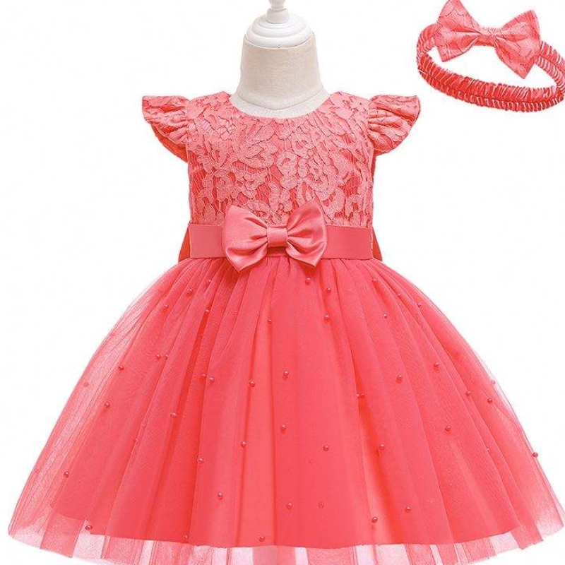 Baige Cross-Border Kids Dress Wholesale Solid Color Lace Bowknot Children \\\\ \'S Party Birthday Dress D0761