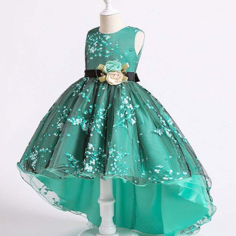 Baige Children Dress Girls Bow Wedding Gown Trailing Western Party Wearフォーマルプリンセスガール\\\\ \'Sドレス2153