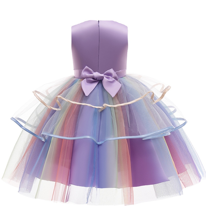 3色レインボーガールユニコーンドレスプリンセスドレス女児用誕生日