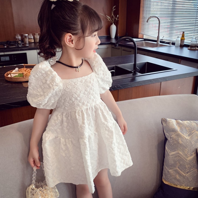 子供の西部スタイルのプリンセスドレスパフスリーブスリーブドレス白い女の女の子