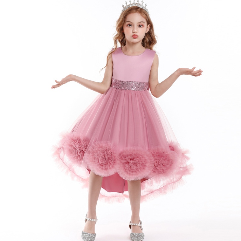 女の子のプリンセスドレスキャットウォークドレスメッシュフラワーチュートゥドレステールピアノパフォーマンスコスチューム