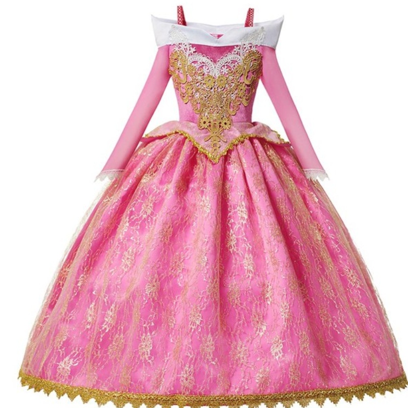 女の子のデラックス眠れる森の美女プリンセスコスチューム長袖パーティーガウンの子供たちのファンシードレスフロック3-10T