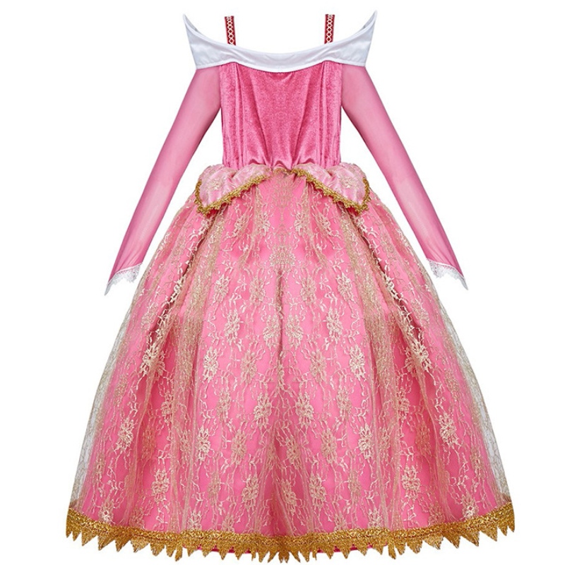 女の子のデラックス眠れる森の美女プリンセスコスチューム長袖パーティーガウンの子供たちのファンシードレスフロック3-10T
